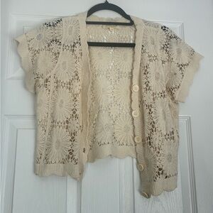 Rebellion Beige Crochet Women's Cardigan
